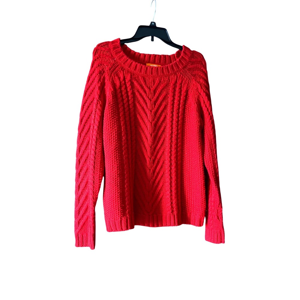 Joe Fresh Womens‎ Red Cable Knit Crew Neck Raglan Sleeve Sweater Size L EUC